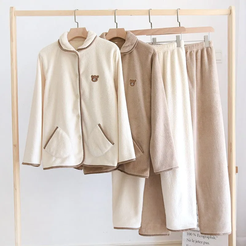 Kawaii Bear Plush Coffee Flannel Pyjamas