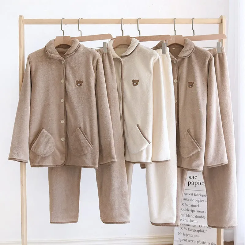 Kawaii Bear Plush Coffee Flannel Pyjamas
