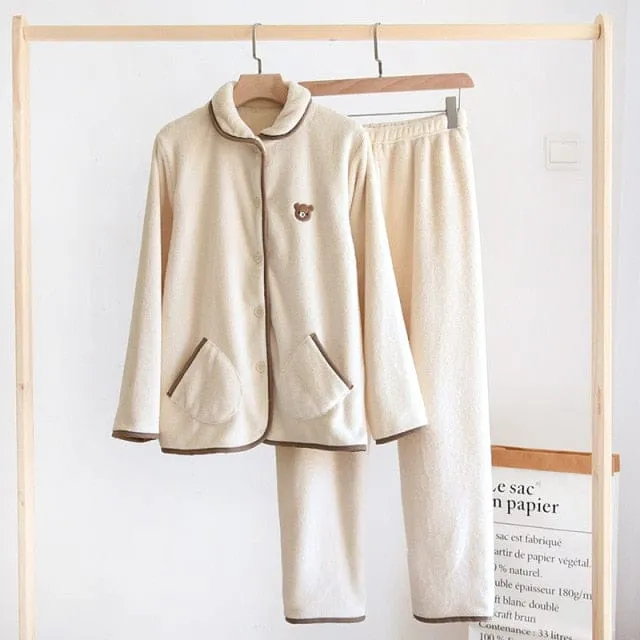 Kawaii Bear Plush Coffee Flannel Pyjamas