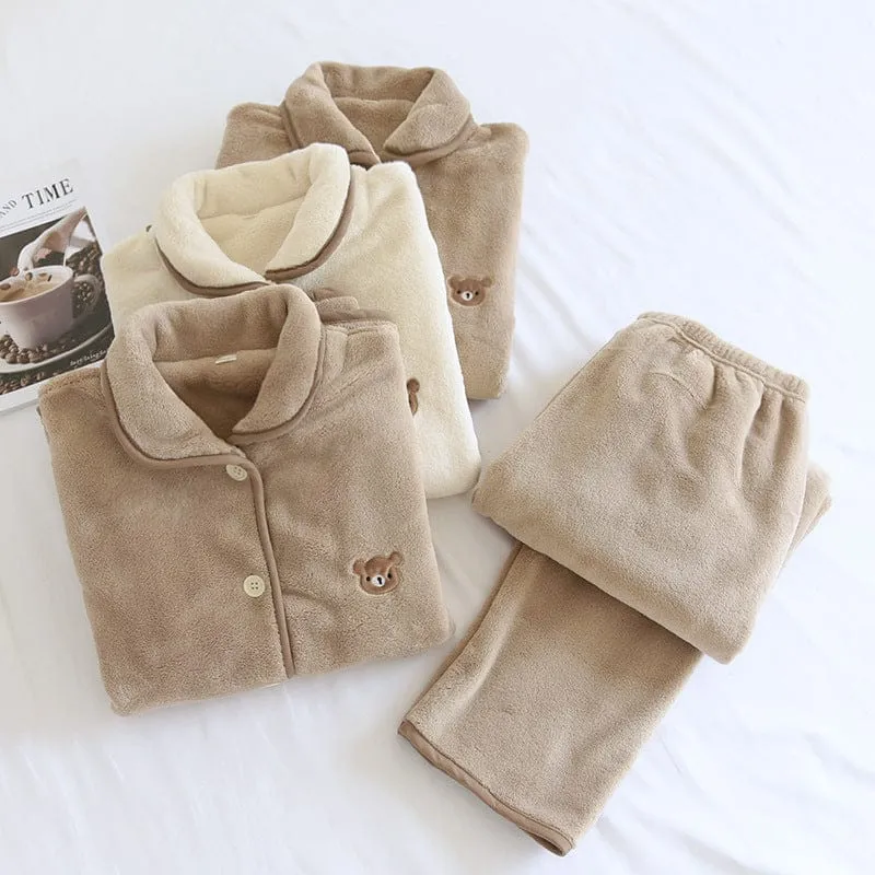 Kawaii Bear Plush Coffee Flannel Pyjamas