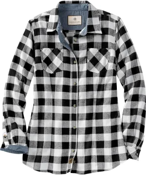 Legendary Whitetails Womens Cottage Escape Flannel Long Sleeve Plaid and Solid Color Clothes, Fitted Button Down