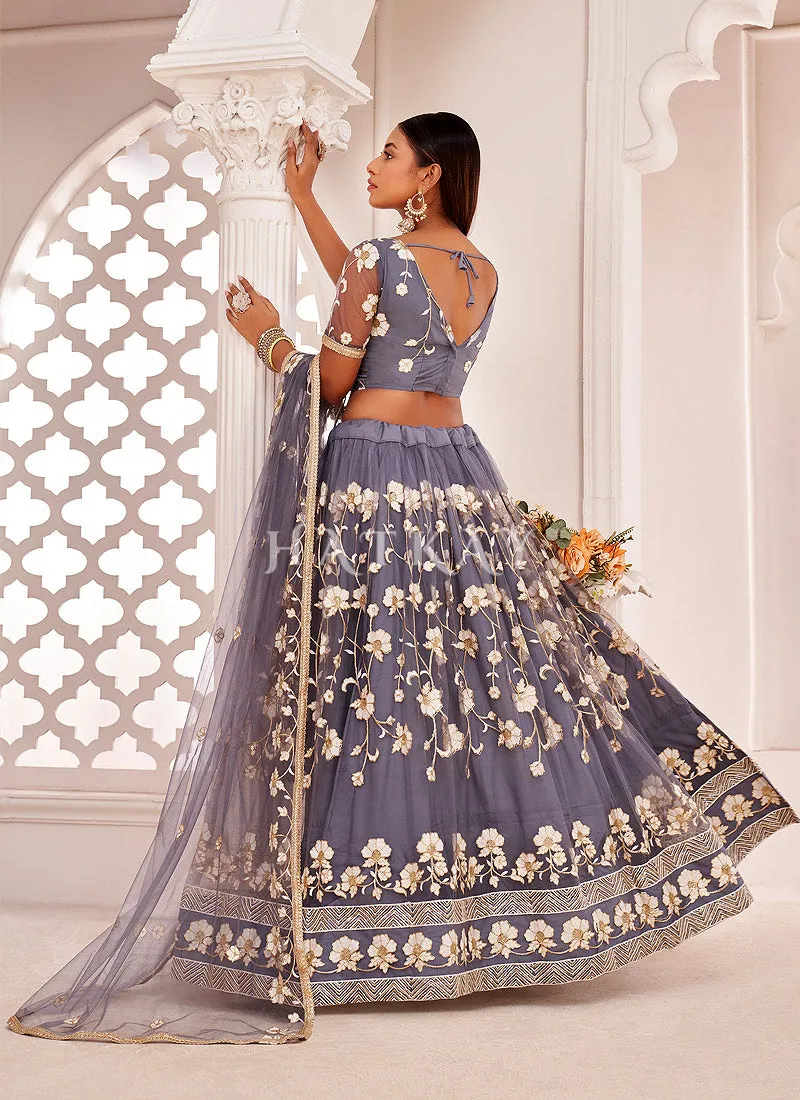 Lilac Purple Traditional Embroidered Wedding Lehenga Choli