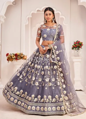 Lilac Purple Traditional Embroidered Wedding Lehenga Choli
