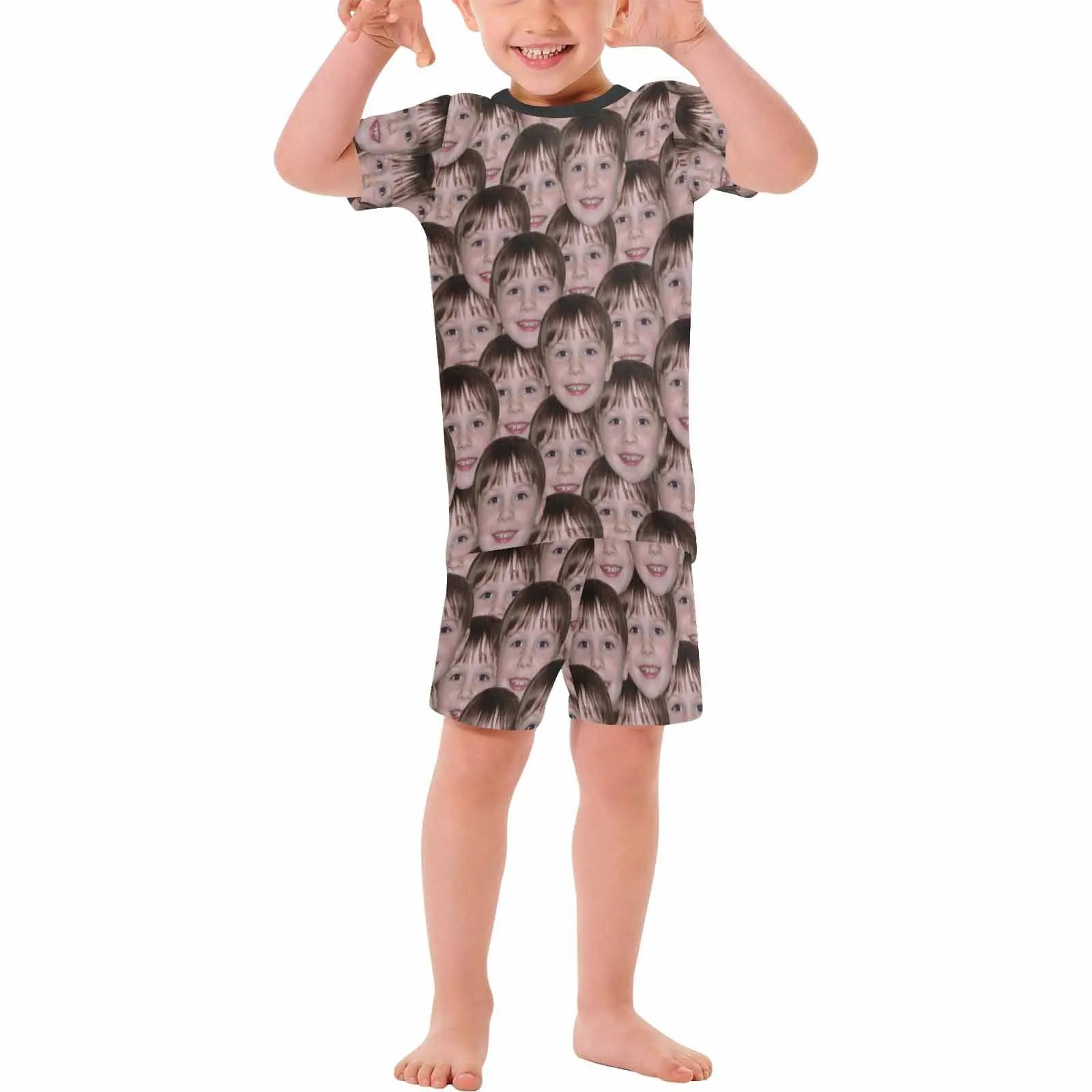Little Boy Pajamas Custom Face Seamless Nightwear Personalized Kid's Short Sleeve Pajama Set 2-7Y Boys