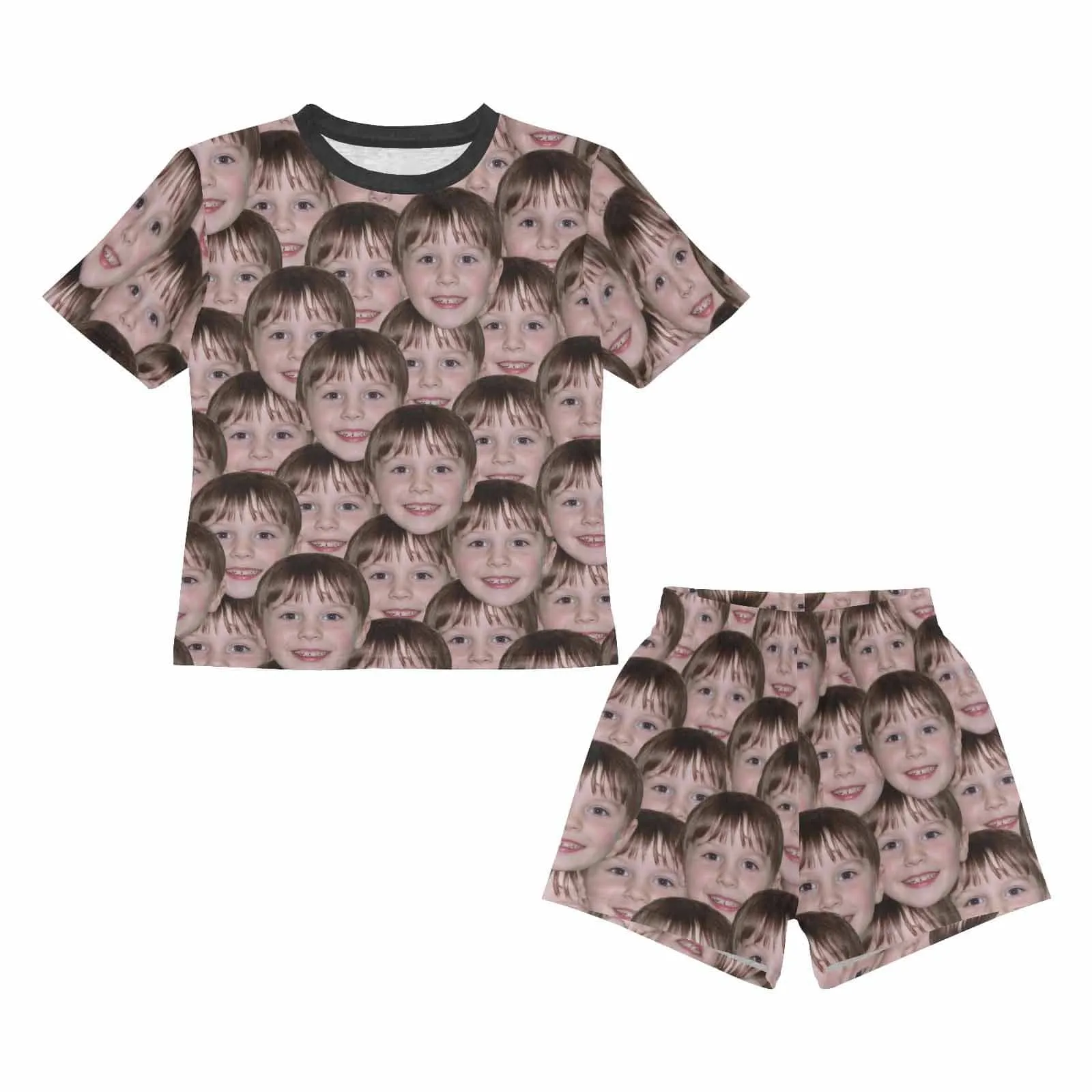 Little Boy Pajamas Custom Face Seamless Nightwear Personalized Kid's Short Sleeve Pajama Set 2-7Y Boys