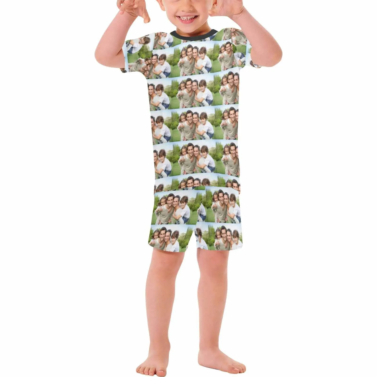 Little Boy Pajamas Custom Photo Happy Family Nightwear Personalized Short Sleeve Pajama Set For Boys 2-7Y