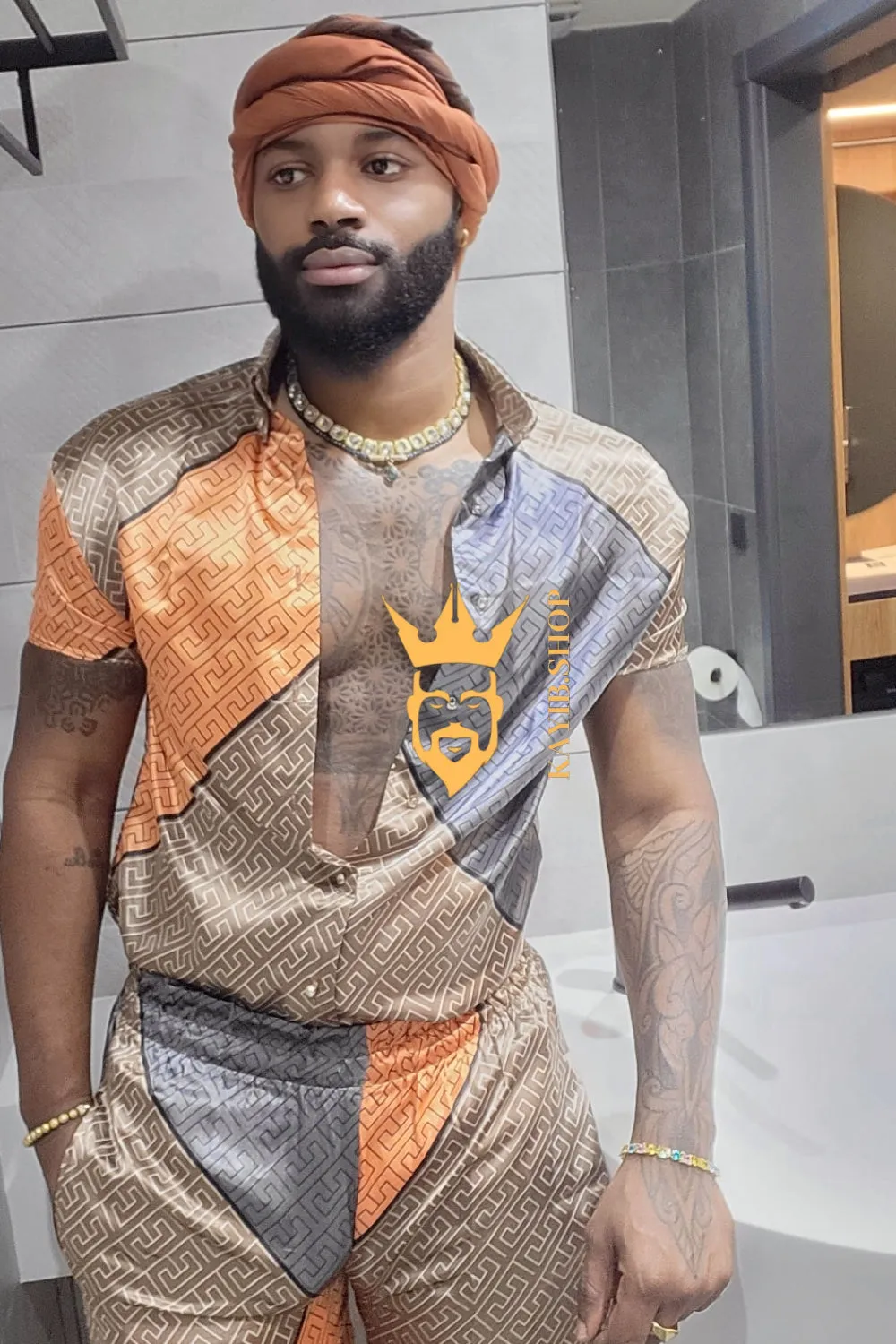 Men's apparel : Silk shirt Set - Elevate Your Style with Le Barroco Print - Perfect for Couples and Special Occasions