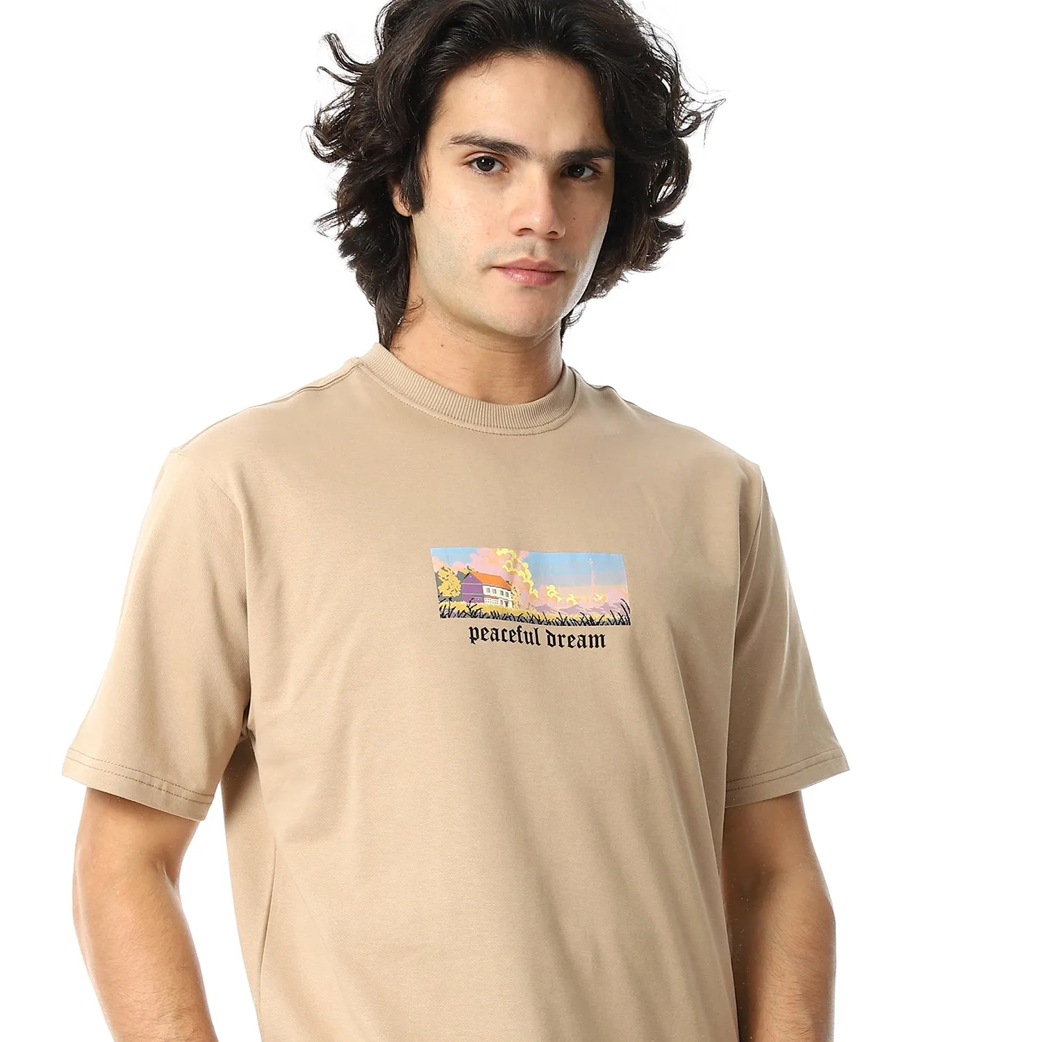 Men's pajama set with printed - Beige
