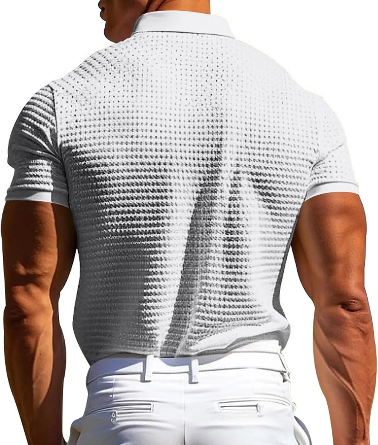 Men's Waffle Knit Polo Shirts Summer Short Sleeve Texture Lightweight Golf Shirts Sweater Muscle T-Shirt Tops