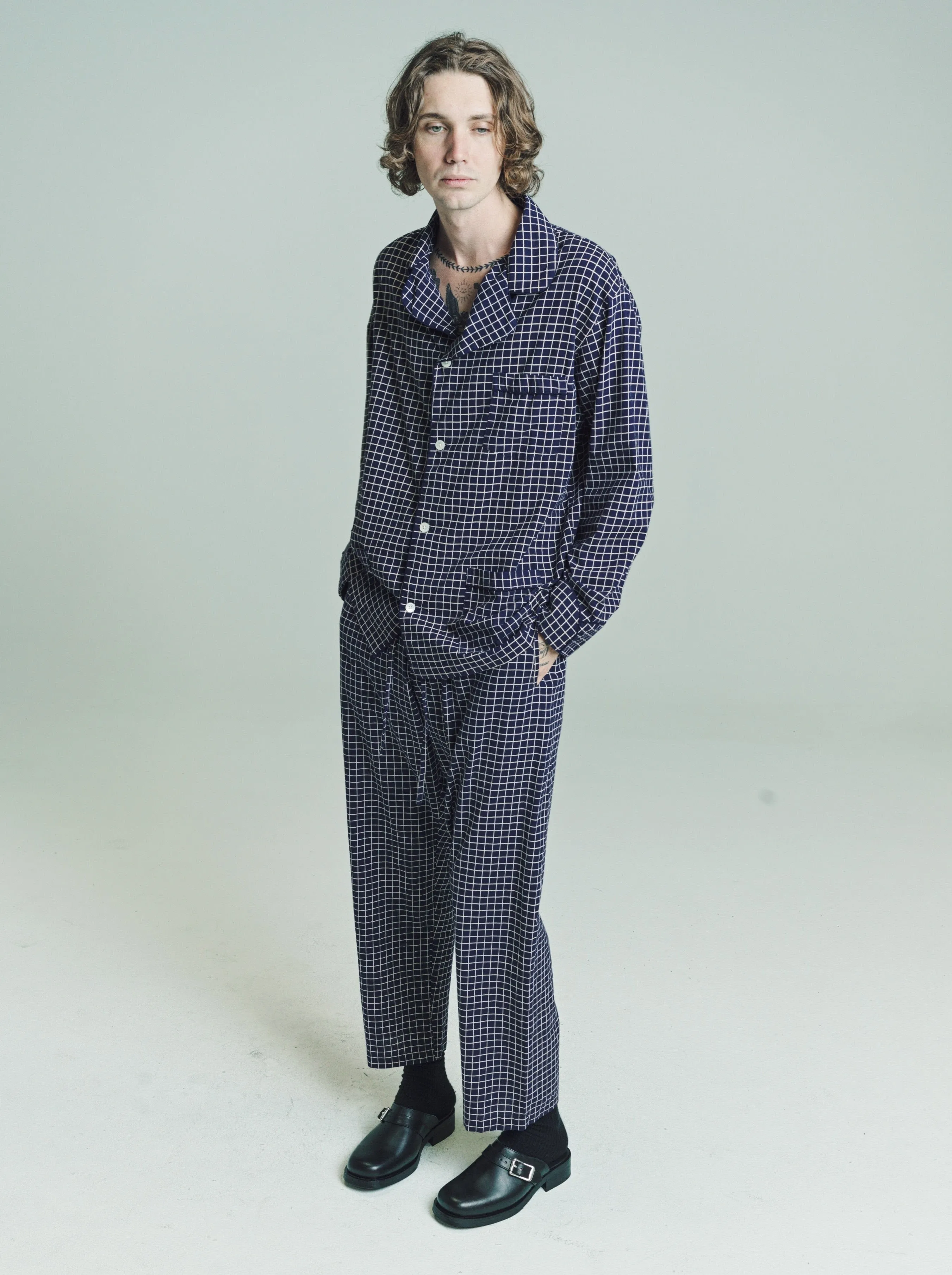 Midnight Grid Pajama Shirt