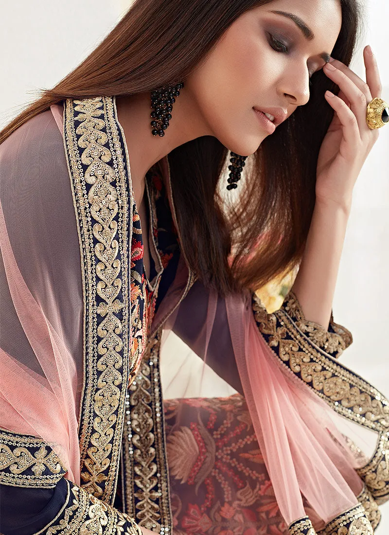 Navy Blue Multi Embroidered Pants Style Suit