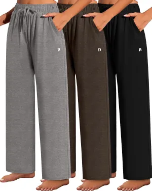 Neer 3 Pack Women's Wide Leg Pants High Waist Sweatpants Yoga Palazzo Drawstring Lounge Pajamas Jogger Pants with Pockets