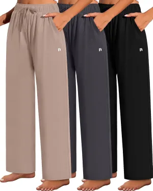 Neer 3 Pack Women's Wide Leg Pants High Waist Sweatpants Yoga Palazzo Drawstring Lounge Pajamas Jogger Pants with Pockets