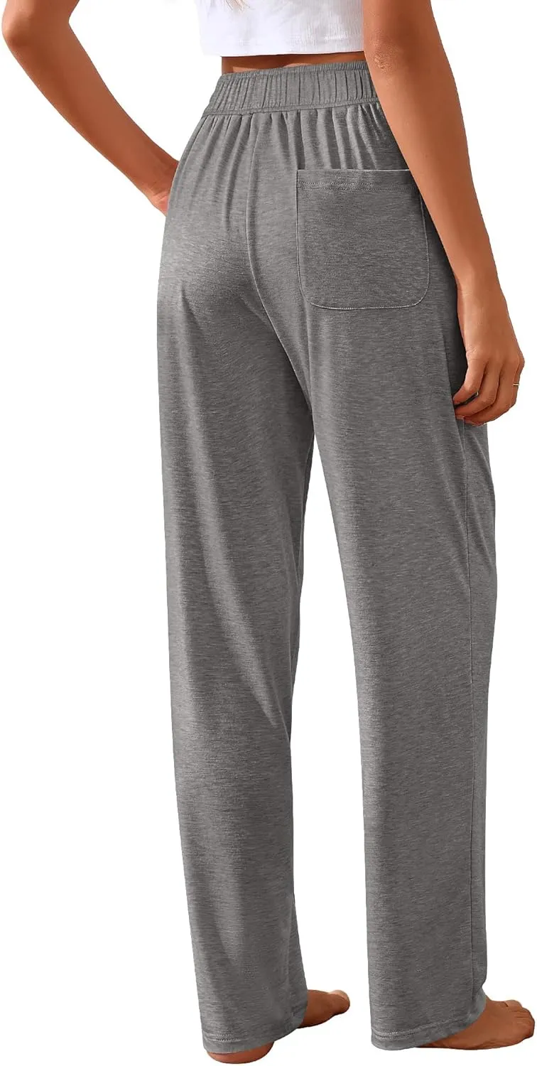 Neer 3 Pack Women's Wide Leg Pants High Waist Sweatpants Yoga Palazzo Drawstring Lounge Pajamas Jogger Pants with Pockets