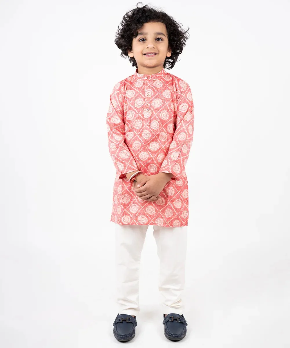 Peach Printed Kurta Pyjama Set for Festive Occasions