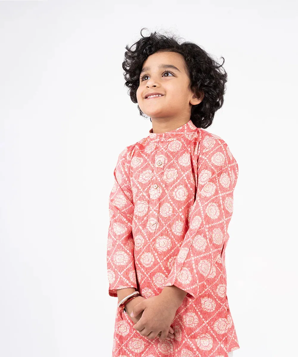 Peach Printed Kurta Pyjama Set for Festive Occasions