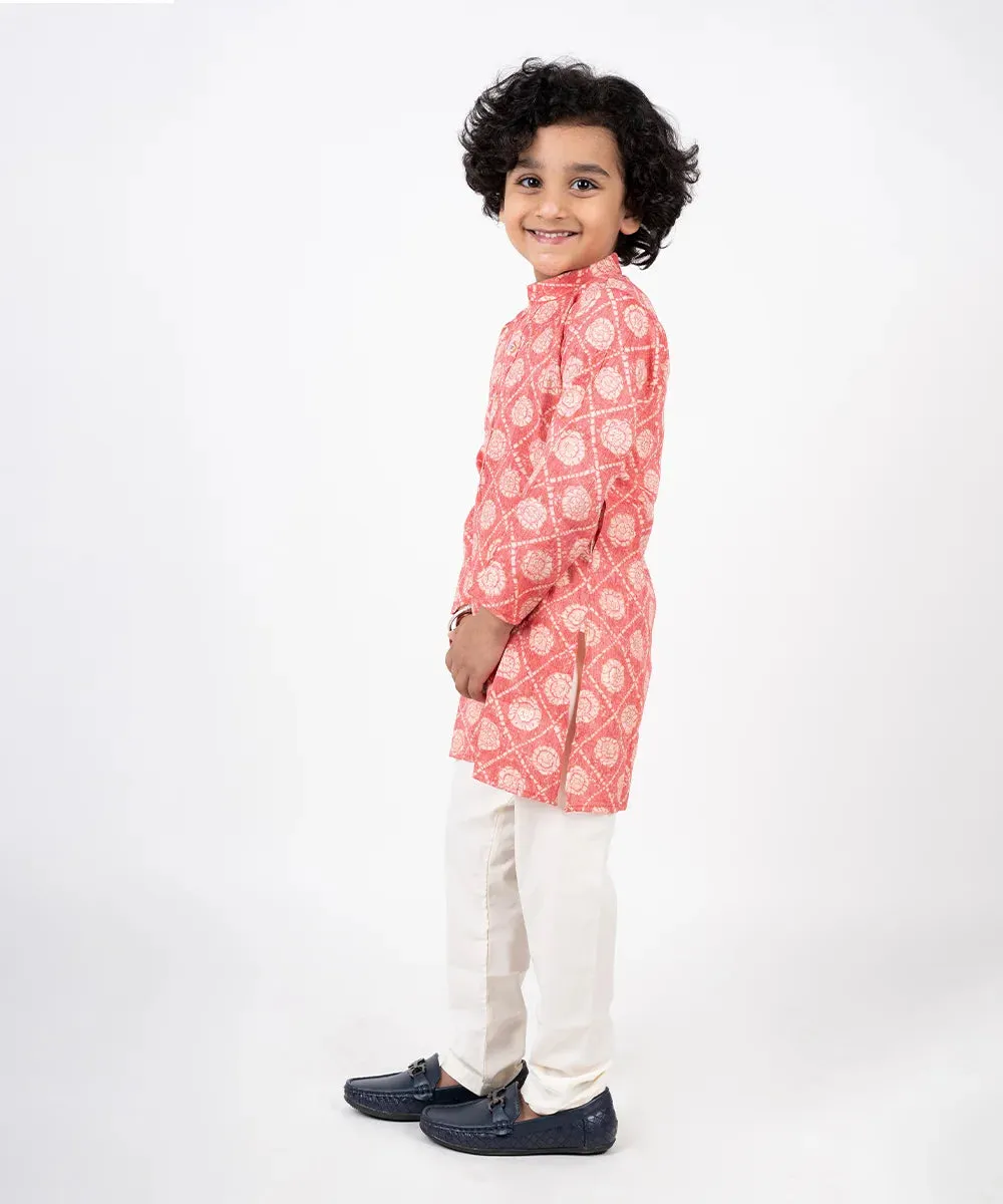 Peach Printed Kurta Pyjama Set for Festive Occasions