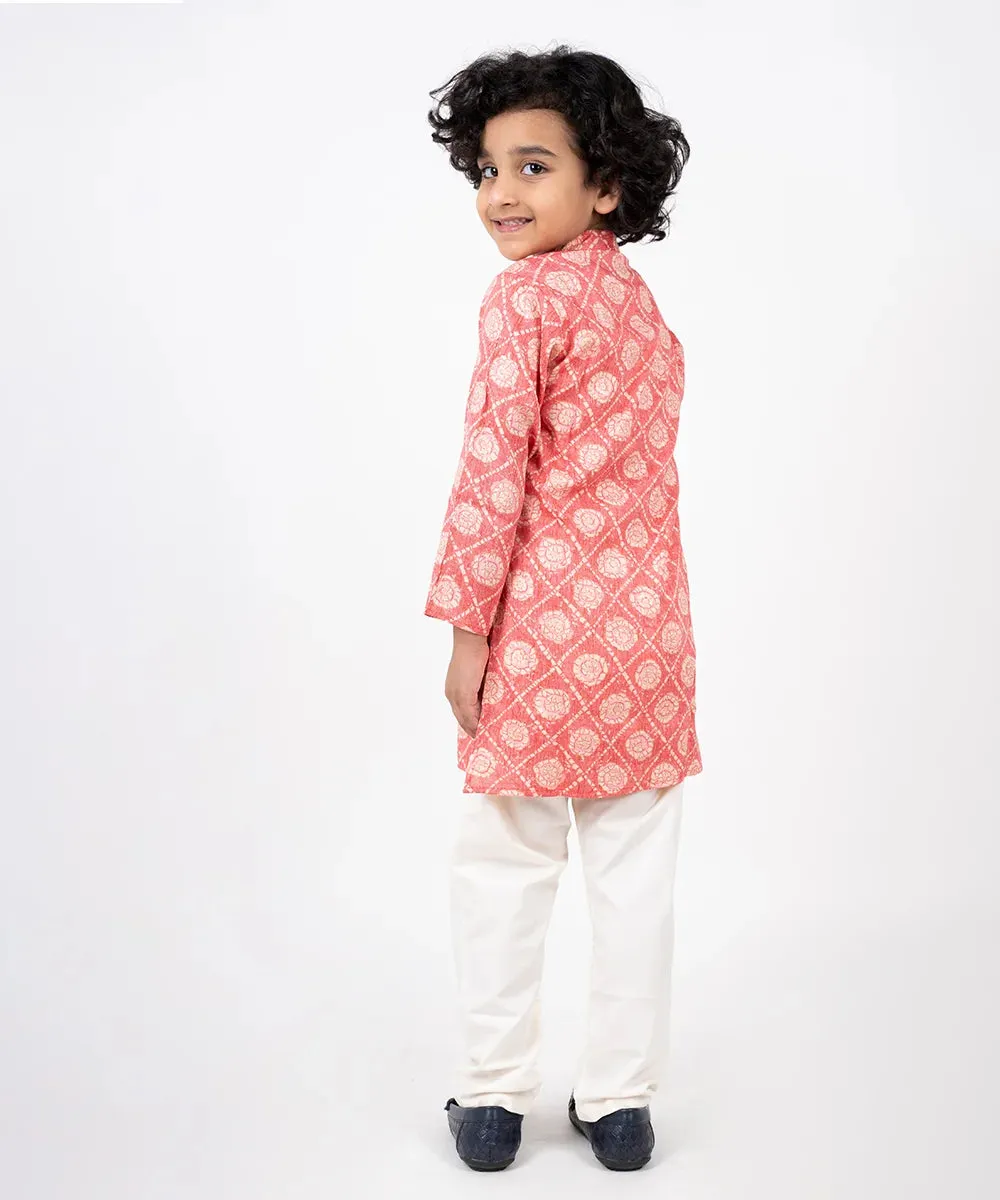 Peach Printed Kurta Pyjama Set for Festive Occasions