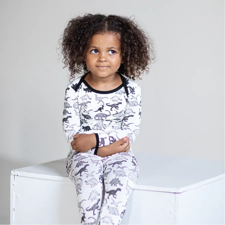 Peregrine Kidswear White Dino Toddler 2pc Pajama Set