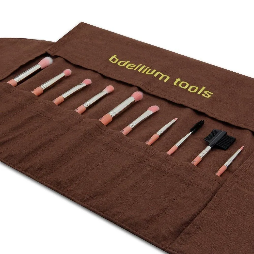 Pink Bambu Eyes Only 10pc. Brush Set with Roll-up Pouch
