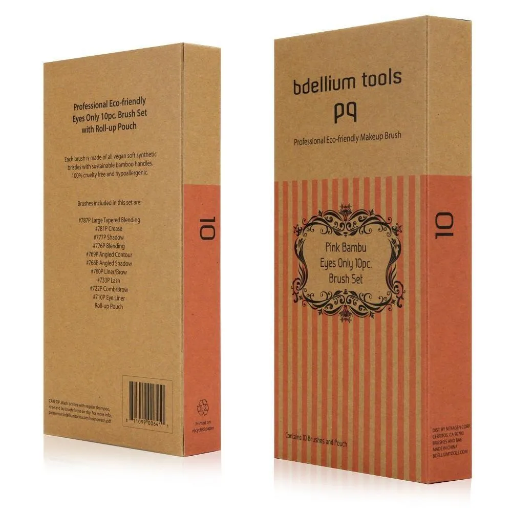 Pink Bambu Eyes Only 10pc. Brush Set with Roll-up Pouch