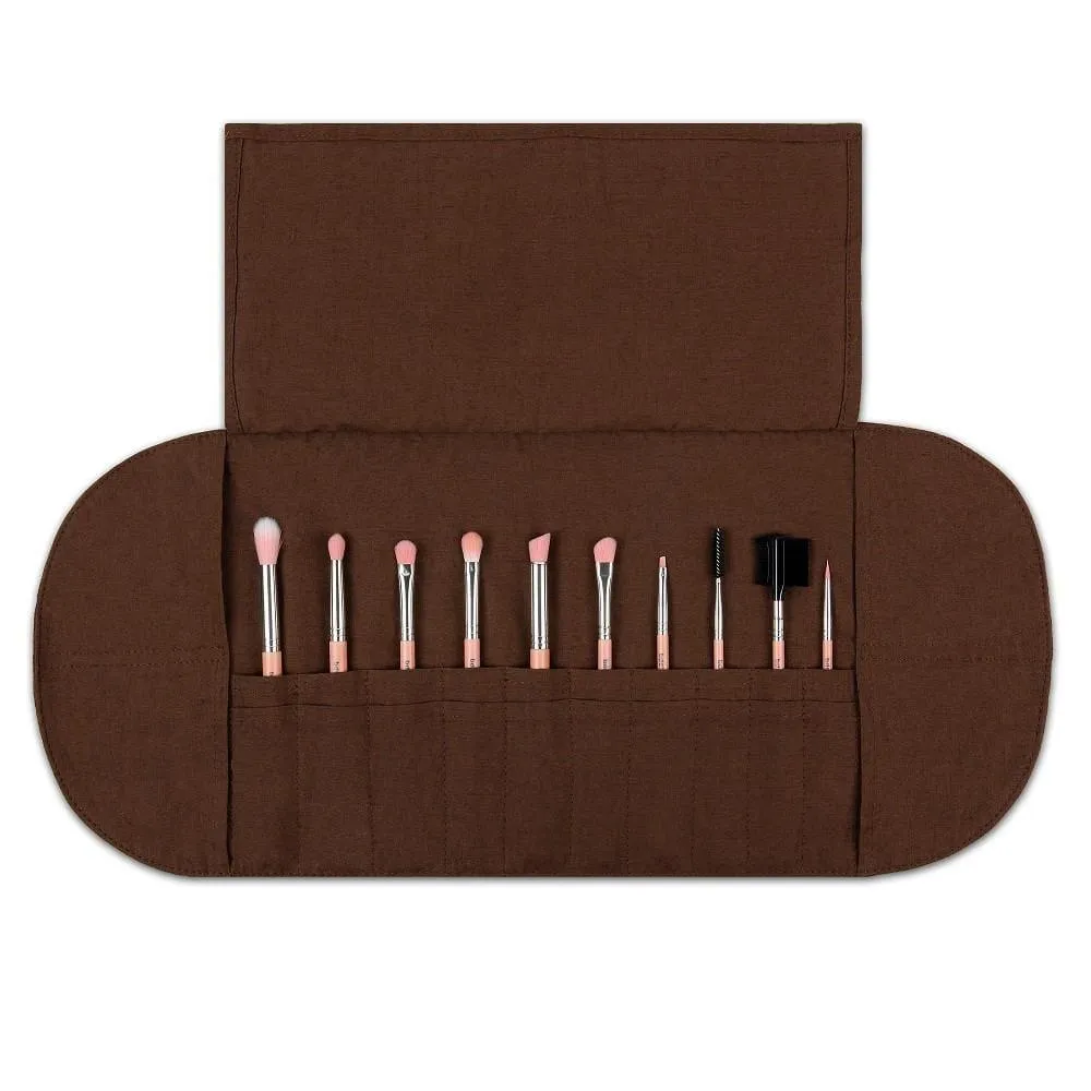 Pink Bambu Eyes Only 10pc. Brush Set with Roll-up Pouch