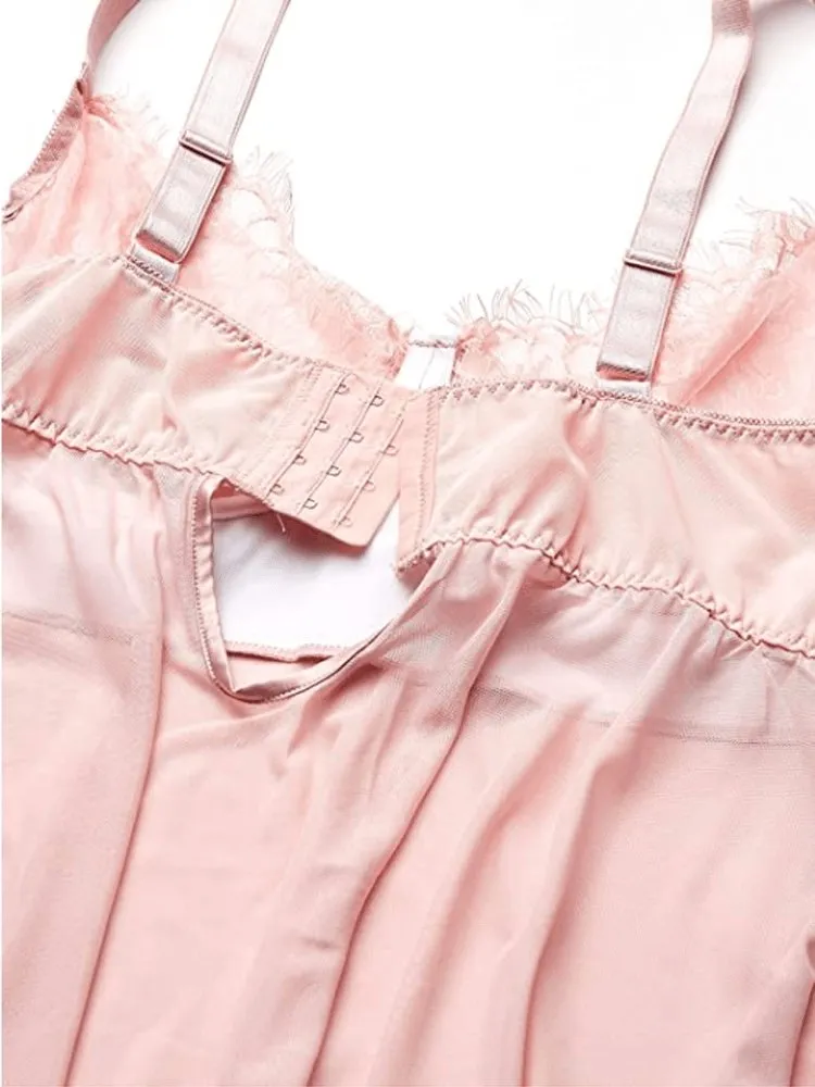 Plus Size Pink Lace & Satin Babydoll