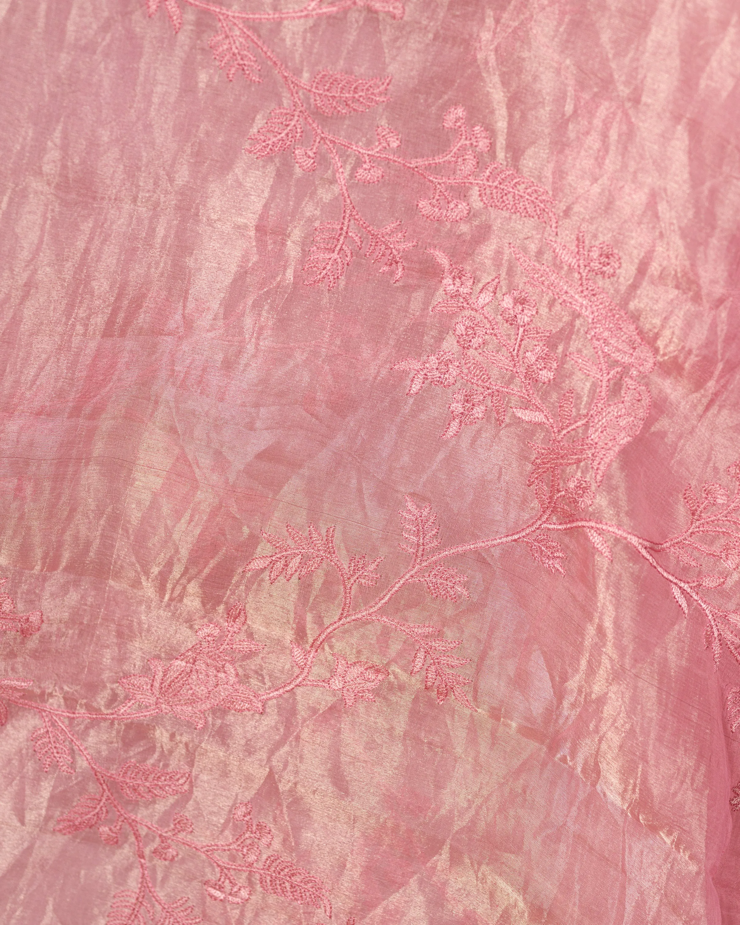 POWDER PINK EMBROIDERED TISSUE SAREE