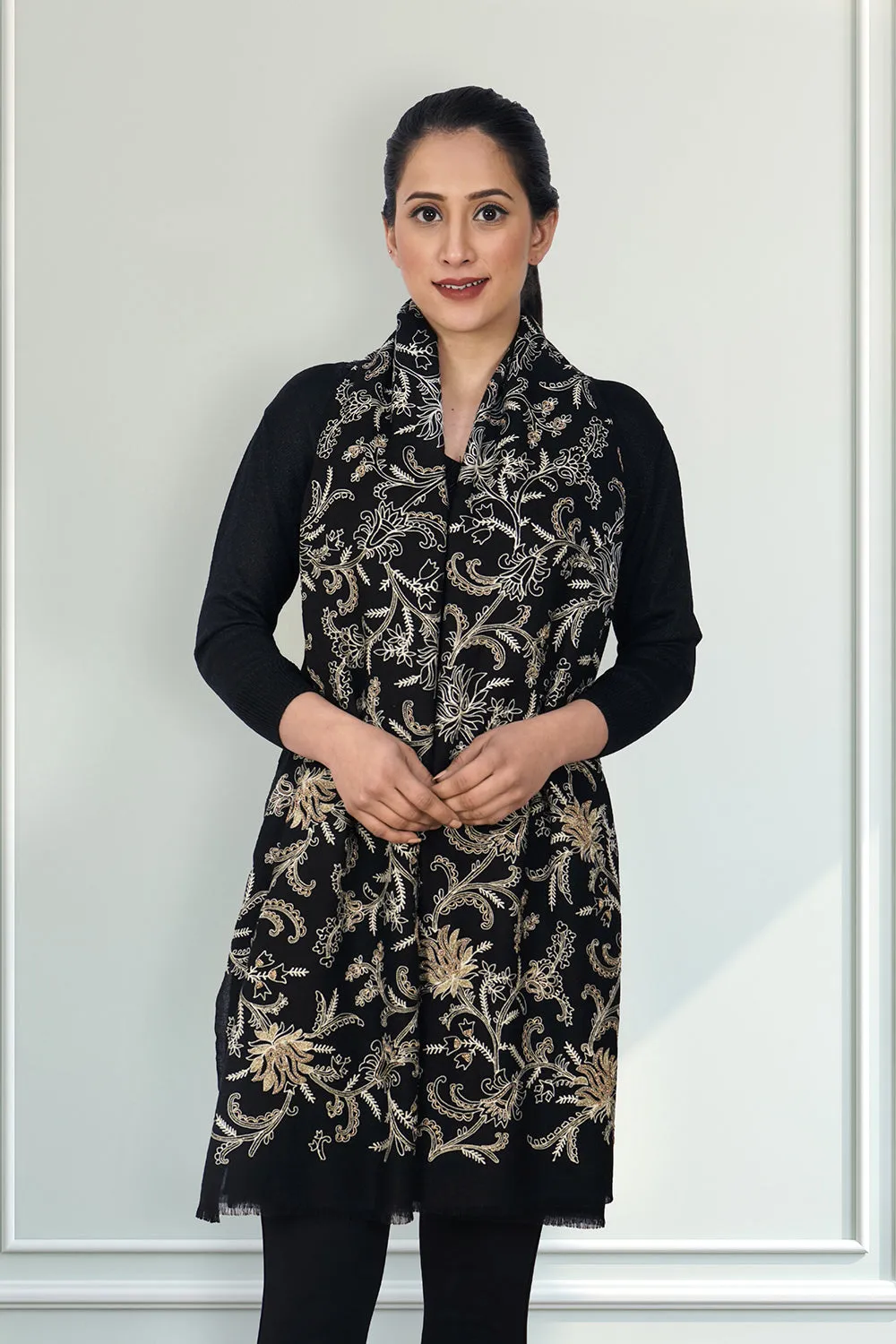 Princess Lotus | Embroidered Pure Cashmere Stole