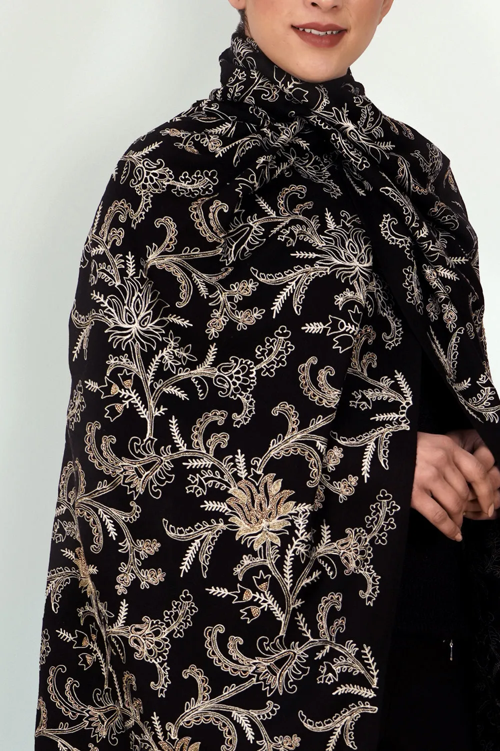 Princess Lotus | Embroidered Pure Cashmere Stole