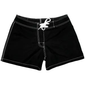 "A Solid Color" BEST SELLING Women's (Swim) Board Shorts - Regular Rise / 5" Inseam (Black White Stitching)