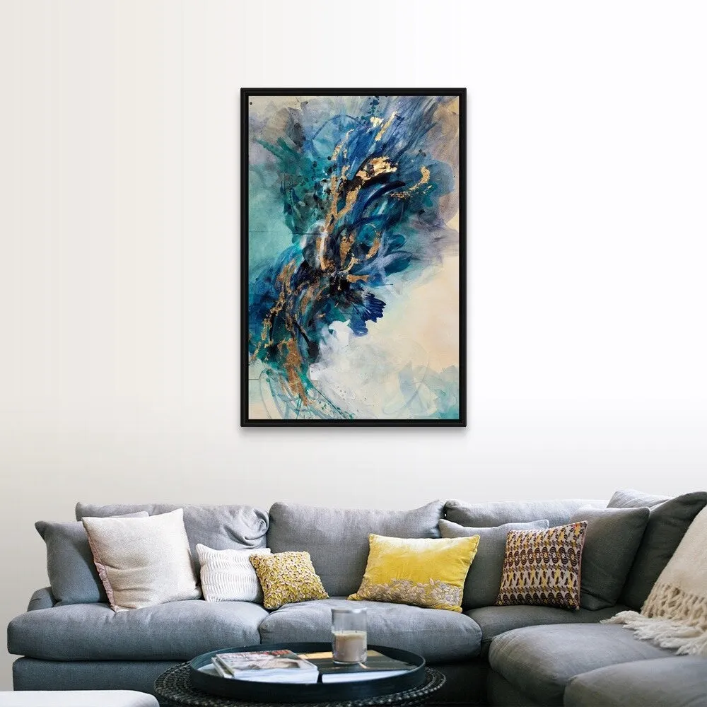 "Accumulation Of Gold II" Black Float Frame Canvas Art