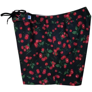 "Cherries"Board Shorts - Regular Rise / 5" Inseam (Black)