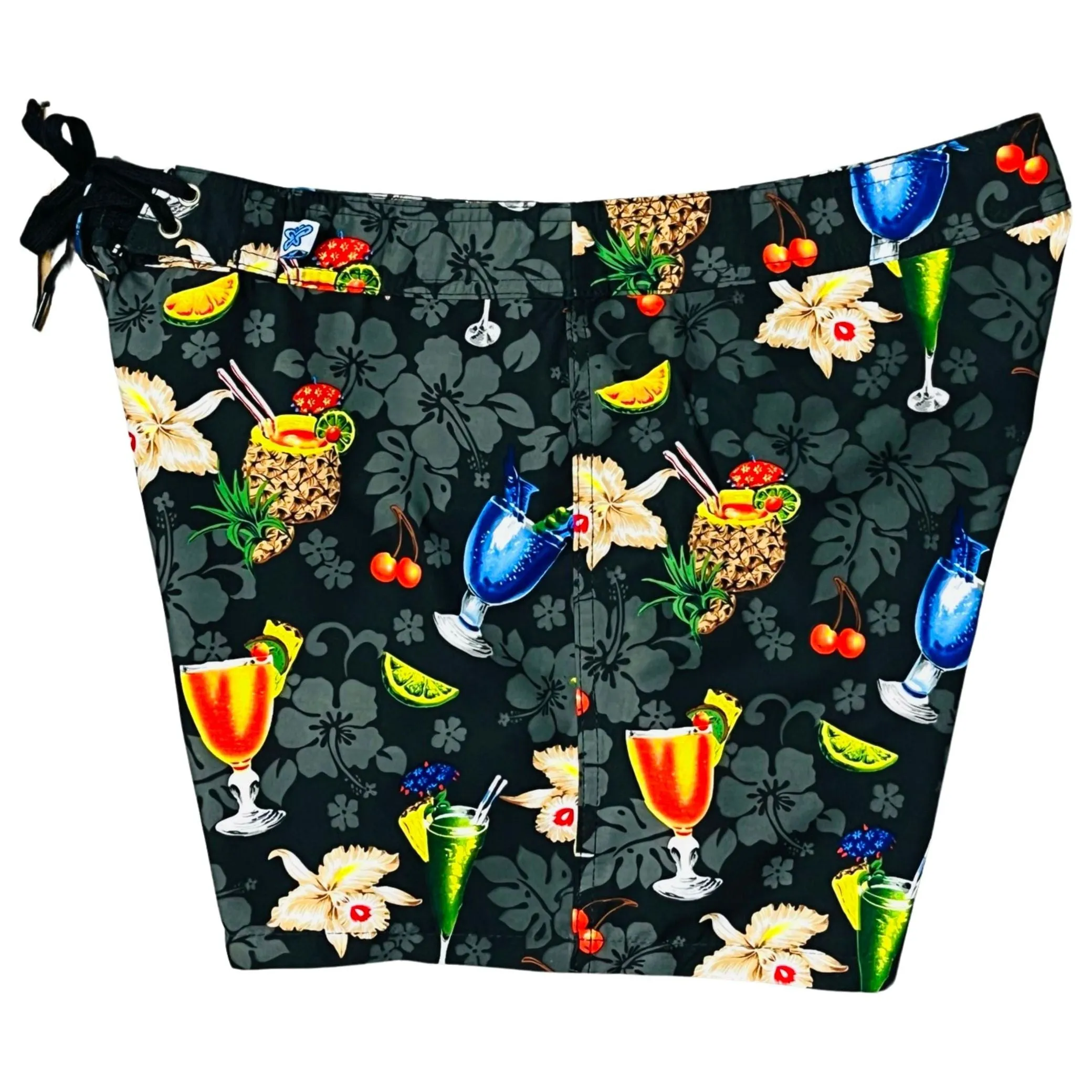 "Hurry Sundown" Cocktails Print Board Shorts - Regular Rise / 5" Inseam (Black)