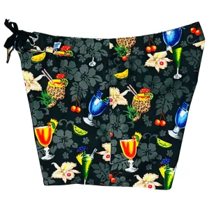 "Hurry Sundown" Cocktails Print Board Shorts - Regular Rise / 5" Inseam (Black)