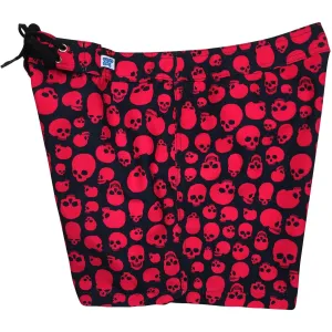 "Live to Ride" Skulls Print Board Shorts - Regular Rise / 5" Inseam (Black Red)
