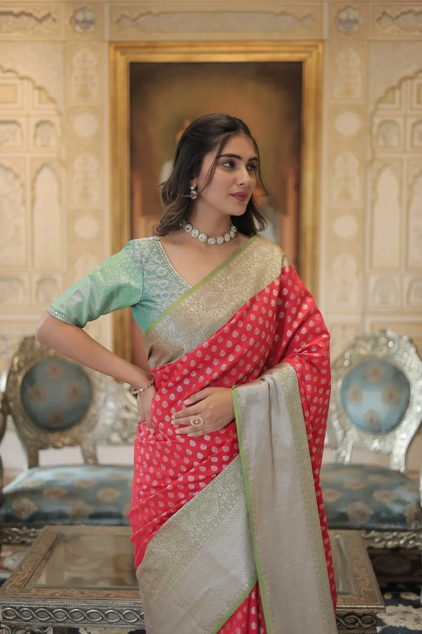 Red Classic Kanjivaram Silk Saree with Zari Weaving