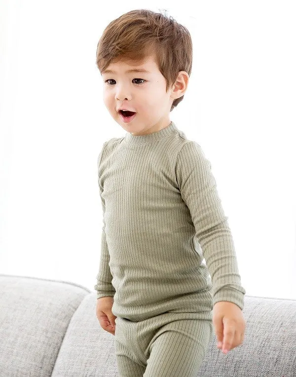 Rib Knit Khaki Long Sleeve Pajama