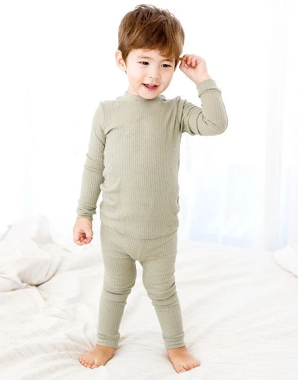 Rib Knit Khaki Long Sleeve Pajama
