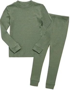 Rib Knit Khaki Long Sleeve Pajama