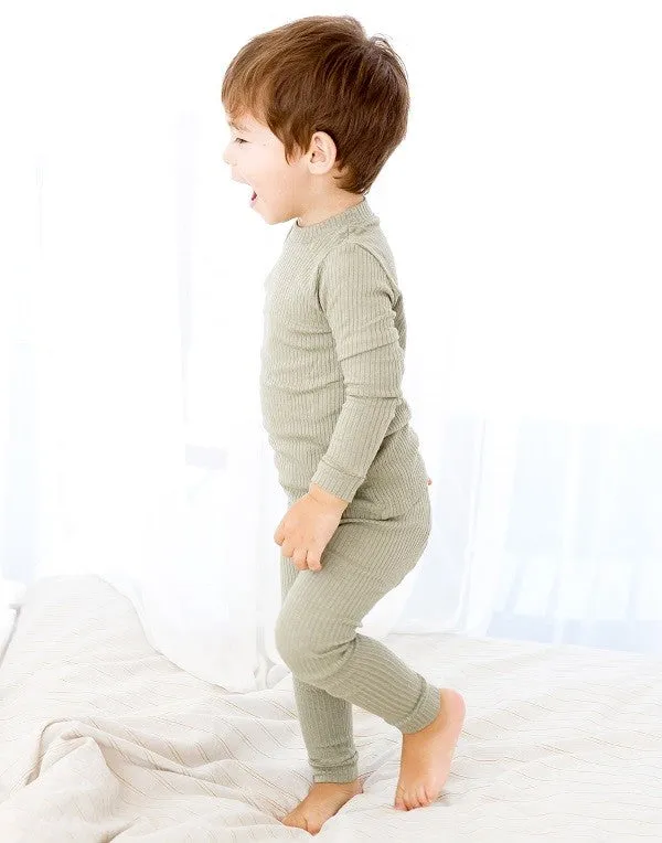 Rib Knit Khaki Long Sleeve Pajama
