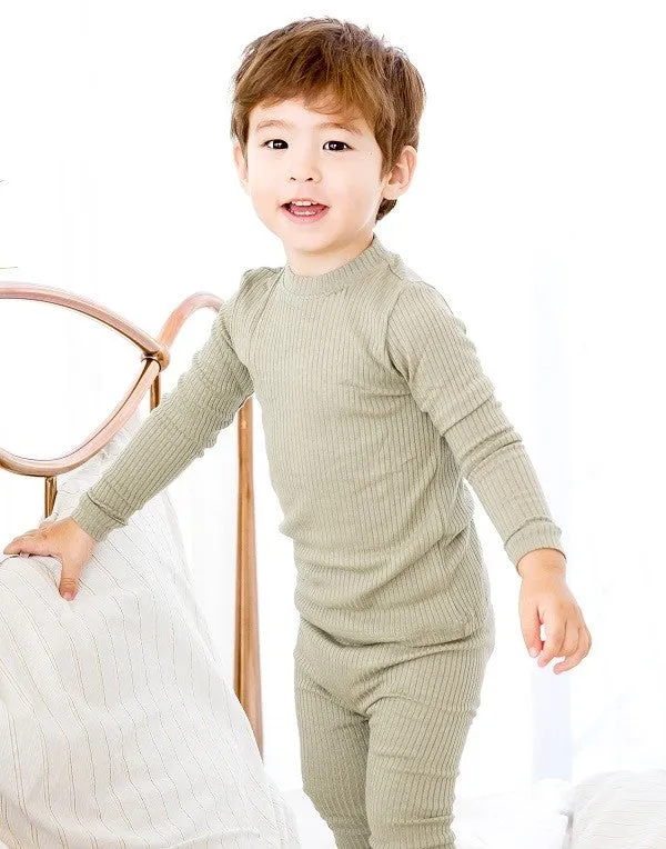 Rib Knit Khaki Long Sleeve Pajama