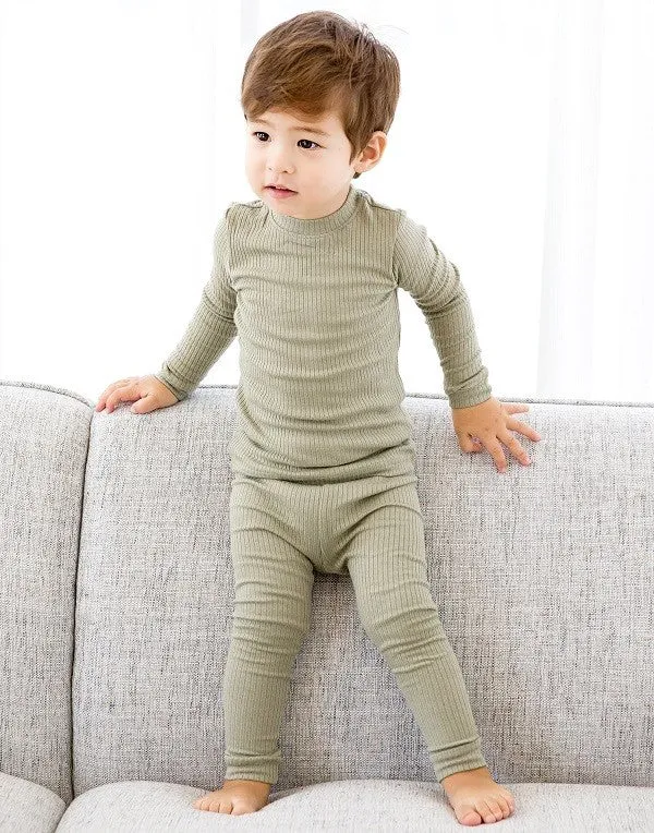 Rib Knit Khaki Long Sleeve Pajama