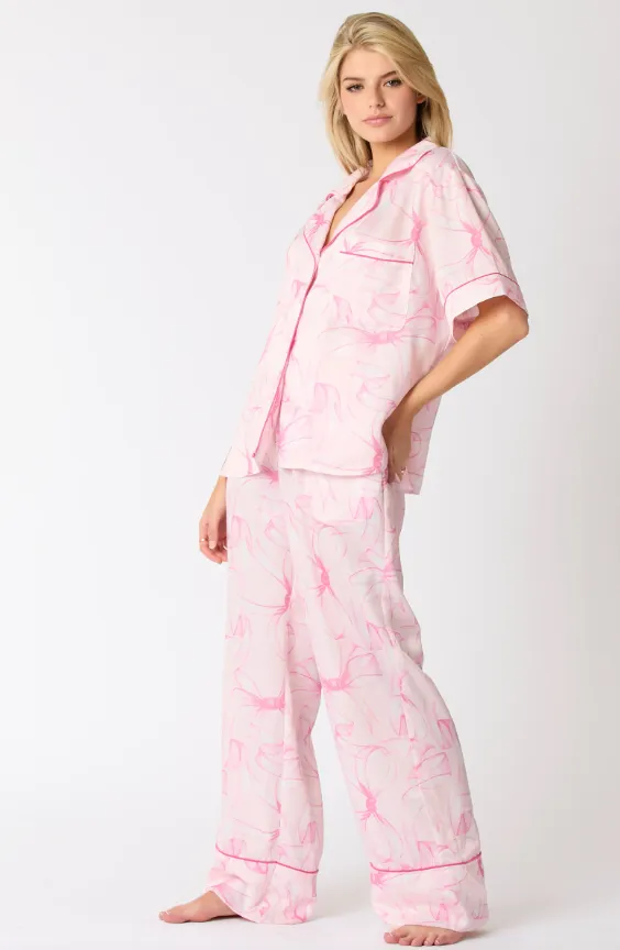 Ribbon Print Satin Pajama Set