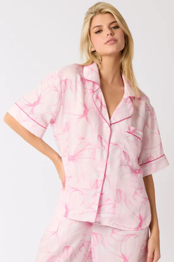 Ribbon Print Satin Pajama Set