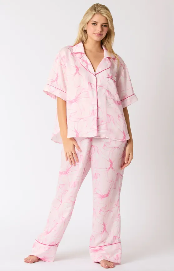 Ribbon Print Satin Pajama Set