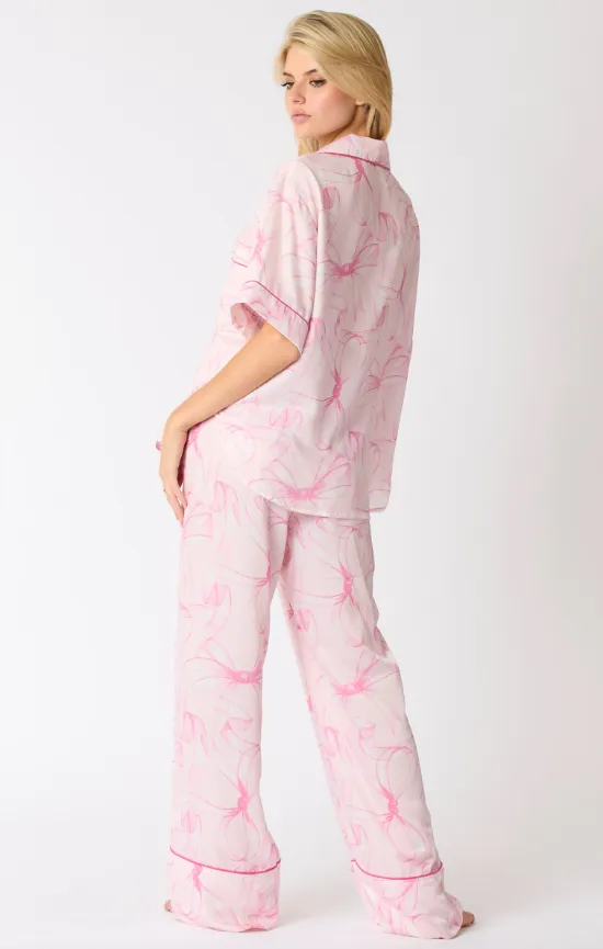 Ribbon Print Satin Pajama Set