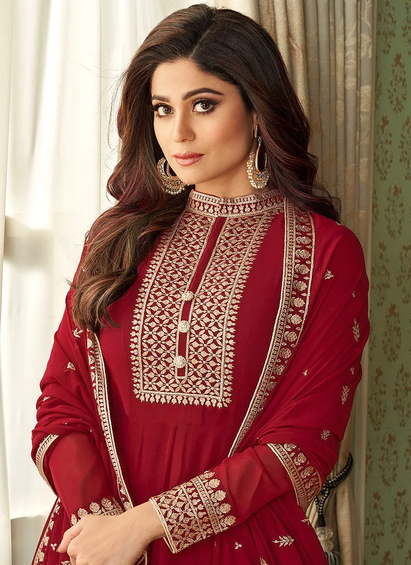 Rouge Red Embroidered Bollywood Wedding Anarkali
