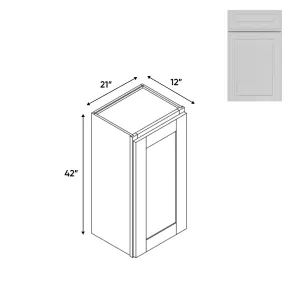 RTA - Elegant Shaker White - Wall High Cabinets with 1 Door 2 Shelf - 21"W x 42"H x 12"D