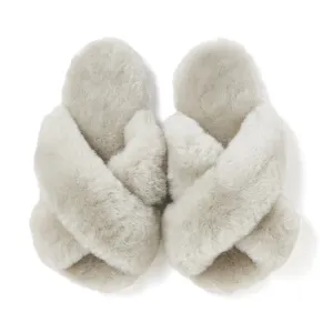Sheep Fur Cross Room Shoes Gray